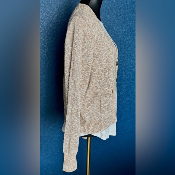 J. CREW NWT Women's Tan & White Marked Button-up V-neck Cardigan Sweater - Picture 2 of 11